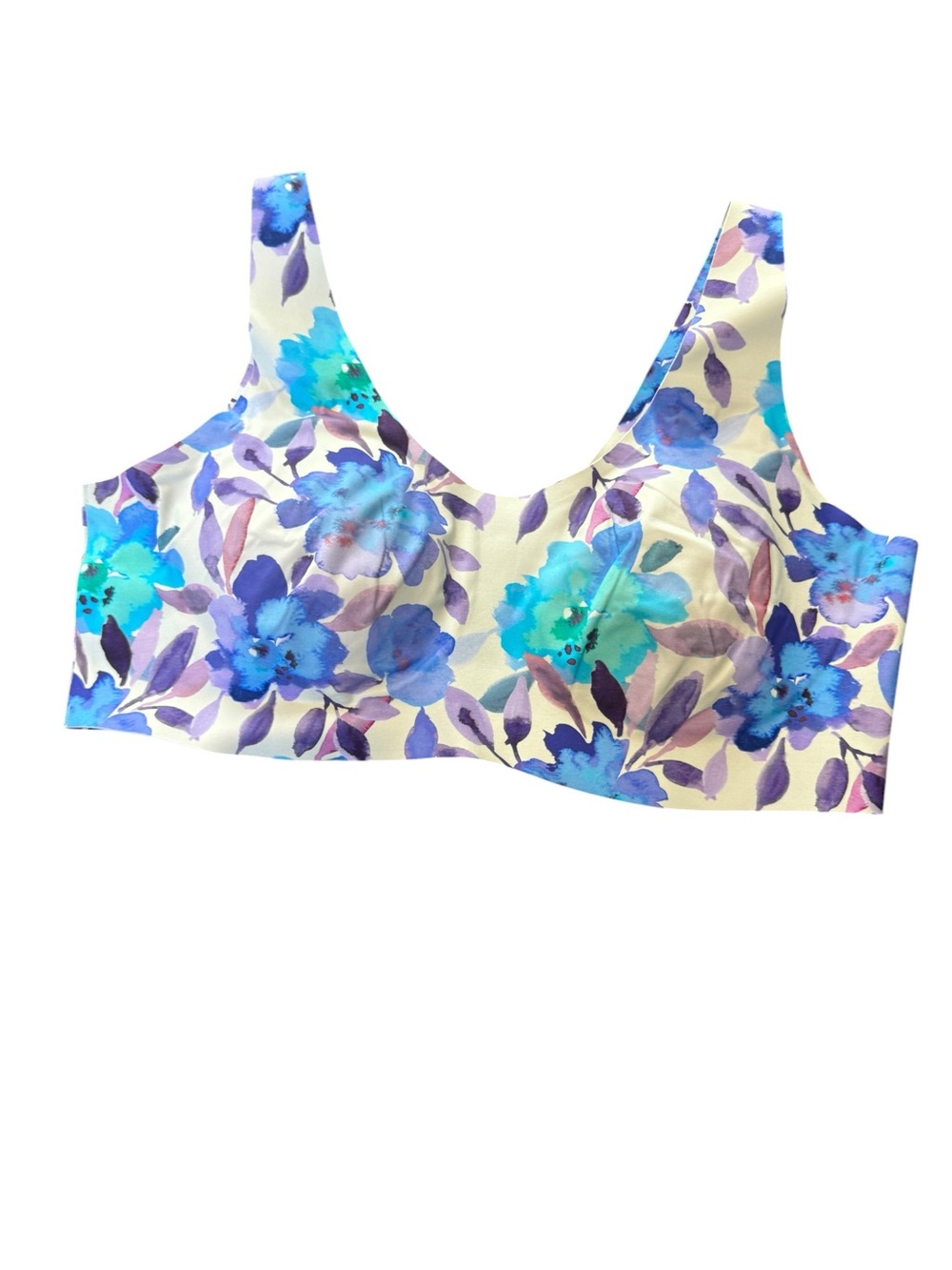 knix Revolution Floral Scoop Bra Top in Blue, Purple & Cream